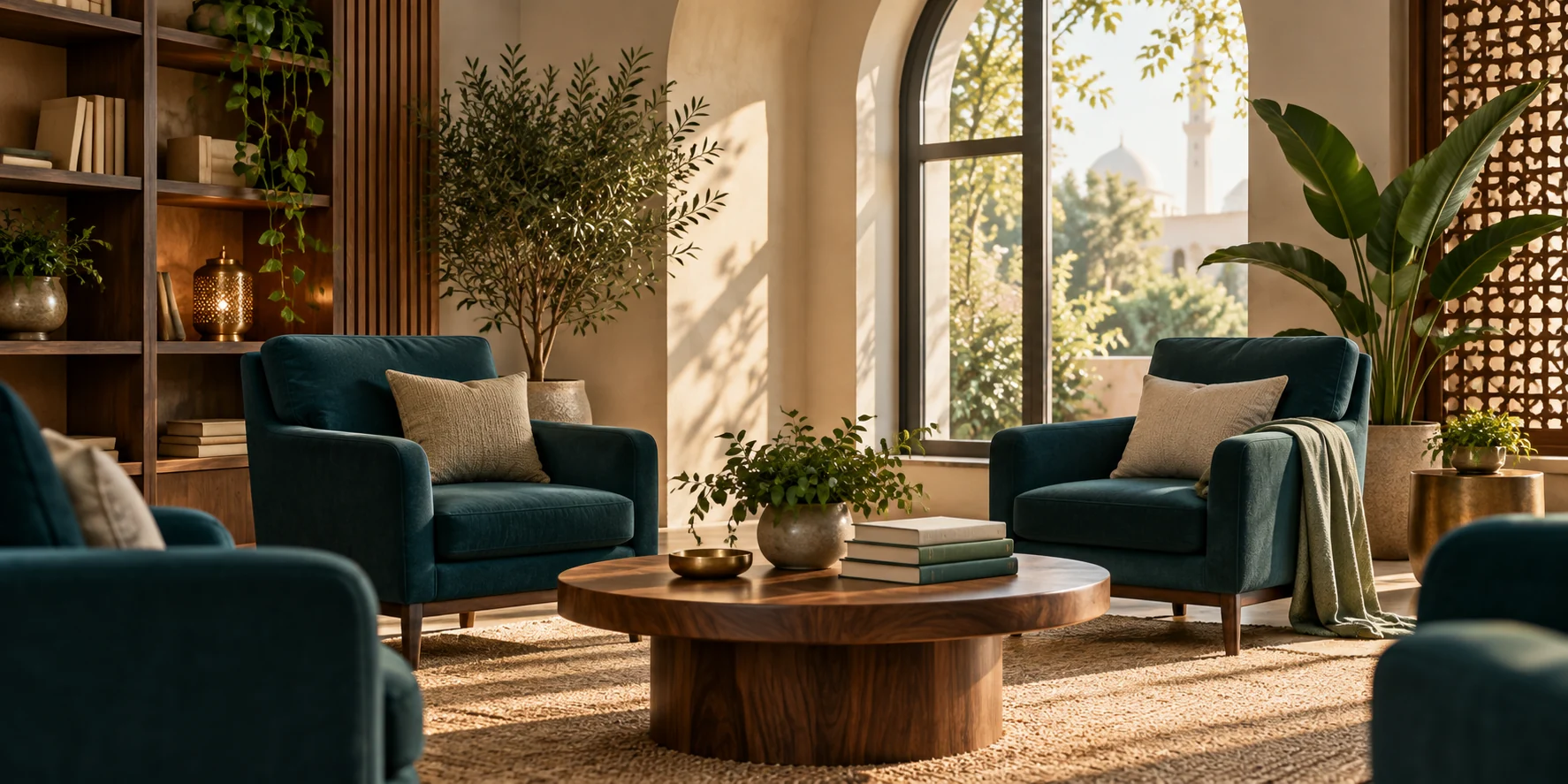 A calm private lounge for reading, reflection, and recovery